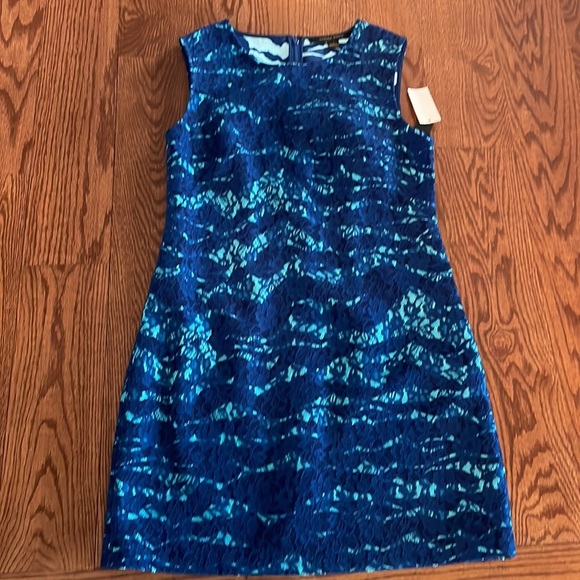 NWT Cynthia Steffe blue lace zebra pattern combo mini dress sheath size 8 - Picture 13 of 13